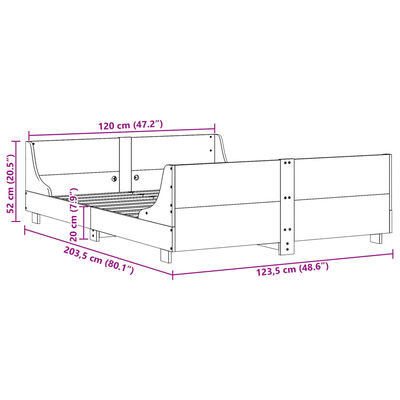 vidaXL Sängram utan madrass vit 120x200 cm massiv furu