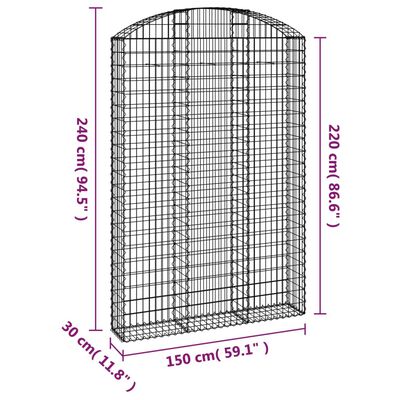 vidaXL Gabion bågformad 150x30x220/240 cm galvaniserat järn