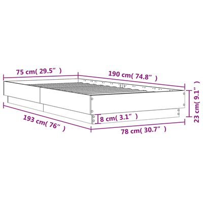 vidaXL Sängram utan madrass sonoma-ek 75x190 cm konstruerad trä