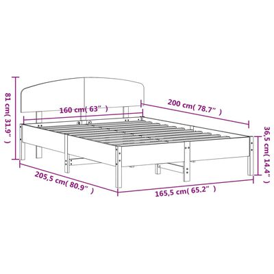 vidaXL Sängram utan madrass vaxbrun 160x200 cm massiv furu