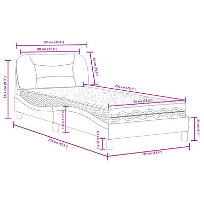 vidaXL Säng med madrass svart och vit 80x200 cm konstläder