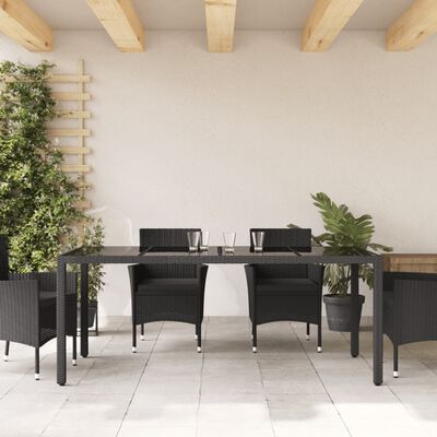 vidaXL Trädgårdsbord med glasskiva svart 190x90x75 cm konstrotting