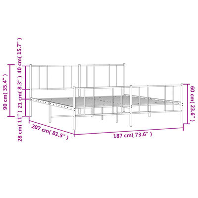 vidaXL Sängram utan madrass med fotgavel metall svart 180x200 cm