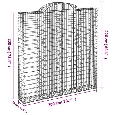 vidaXL Gabioner bågformade 5 st 200x30x200/220 cm galvaniserat järn