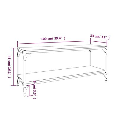 vidaXL Tv-bänk rökfärgad ek 100x33x41 cm konstruerat trä och stål