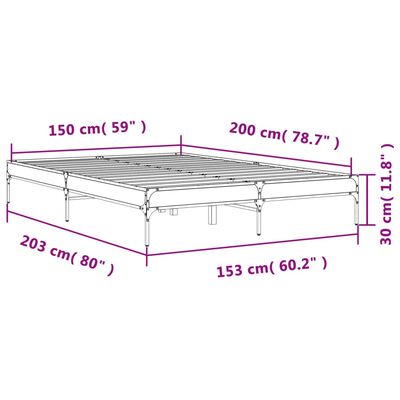 vidaXL Sängram rökfärgad ek 150x200 cm konstruerad trä och metall