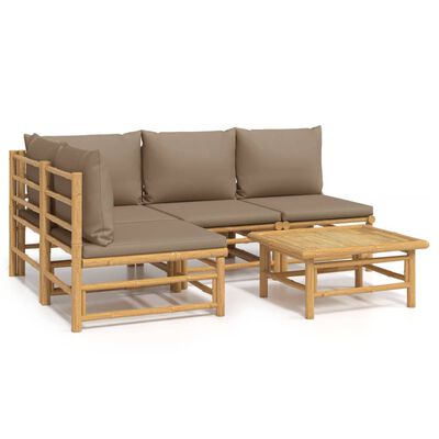 vidaXL Loungegrupp 5 delar taupe dynor bambu