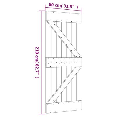 vidaXL Skjutdörr med beslag 80x210 cm massiv furu