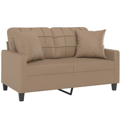 vidaXL 2-sits soffa med prydnadskuddar cappuccino 120 cm konstläder