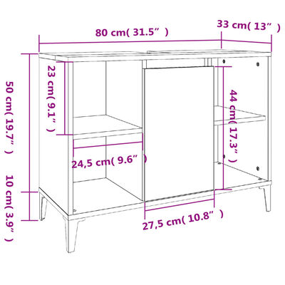 vidaXL Tvättställsskåp betonggrå 80x33x60 cm konstruerat trä