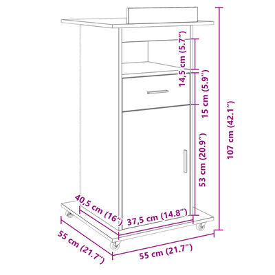 vidaXL Talarstol hjul & låda rökfärgad ek 55x55x107 cm konstruerat trä