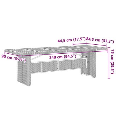 vidaXL Trädgårdsbord med glasskiva grå 240x90x75 cm konstrotting