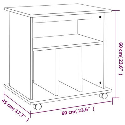 vidaXL Skåp med hjul rökfärgad ek 60x45x60 cm konstruerat trä