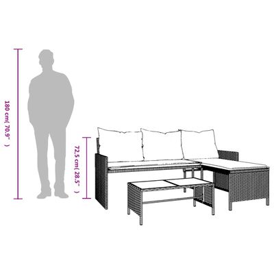 vidaXL Trädgårdssoffa med bord och dynor L-formad beige konstrotting