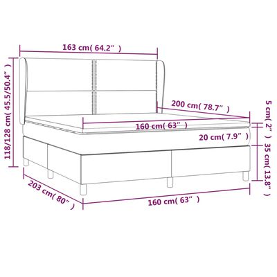 vidaXL Ramsäng med madrass mörkgrå 160x200 cm sammet