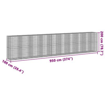 vidaXL Gabionkorg med skydd 950x100x200 cm galvaniserat järn