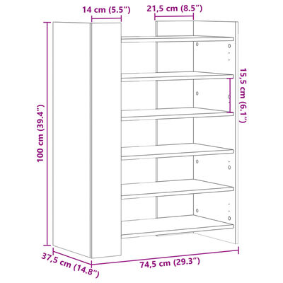 vidaXL Skoskåp sonoma-ek 74,5x37,5x100 cm konstruerat trä