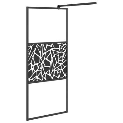 vidaXL Duschvägg med hylla svart 90x195 cm ESG-glas&aluminium