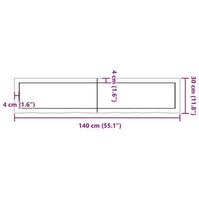 vidaXL Bänkskiva badrum ljusbrun 140x30x(2-6) cm behandlat massivt trä