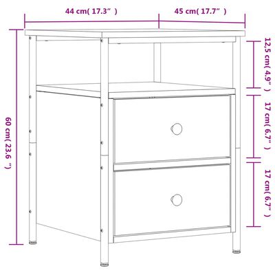 vidaXL Sängbord 2 st brun ek 44x45x60 cm konstruerat trä