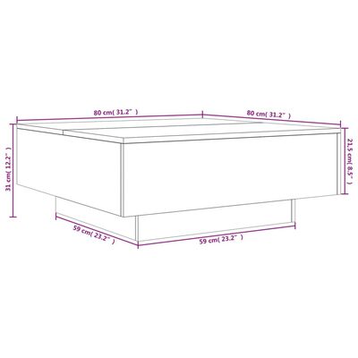 vidaXL Soffbord med LED rökfärgad ek 80x80x31 cm