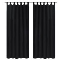 2-pack gardiner med öglor i svart microsatin 140 x 175 cm