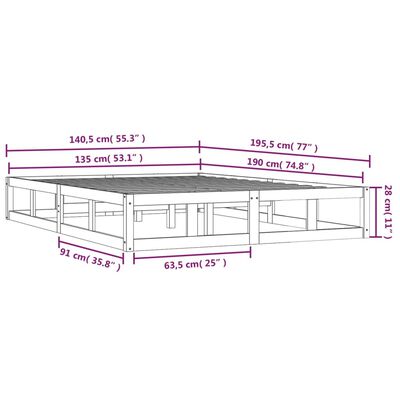 vidaXL Sängram massiv furu 135x190 cm svart