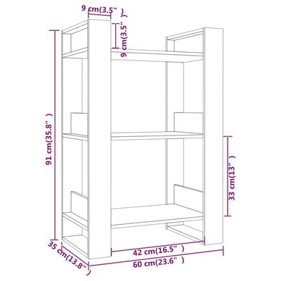 vidaXL Bokhylla/Rumsavdelare 60x35x91 cm massiv furu