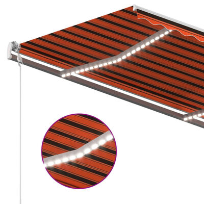 vidaXL Markis manuellt infällbar med LED 4x3,5 m orange och brun