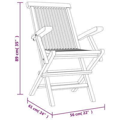 vidaXL Hopfällbara trädgårdsstolar 2 st grå 56x61x89 cm massiv teak