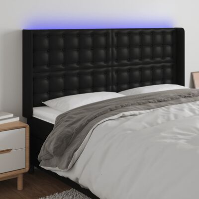 vidaXL Sänggavel LED svart 163x16x118/128 cm konstläder