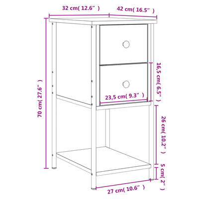 vidaXL Sängbord 2 st brun ek 32x42x70 cm konstruerat trä