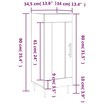 vidaXL Skänk rökfärgad ek 34,5x34x90 cm konstruerat trä