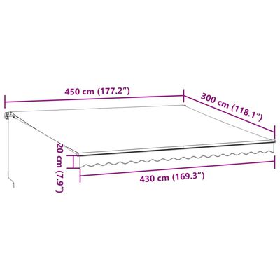 vidaXL Markis manuellt infällbar med LEDs antracit och vit 450x300 cm