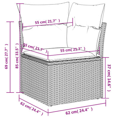 vidaXL Loungegrupp för trädgården m. dynor 11 delar beige konstrotting