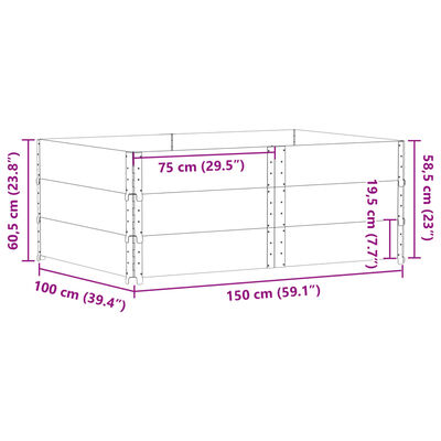 vidaXL Pallkragar 3 st svart 150x100 cm massivt furu