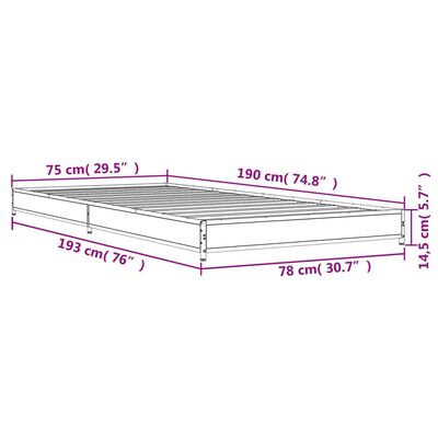 vidaXL Sängram grå sonoma 75x190 cm konstruerat trä och metall