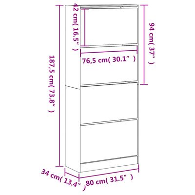 vidaXL Skoskåp med 4 flip-lådor sonoma-ek 80x34x187,5 cm