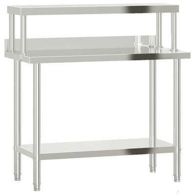 vidaXL Arbetsbord med överhylla 110x55x120 cm rostfritt stål