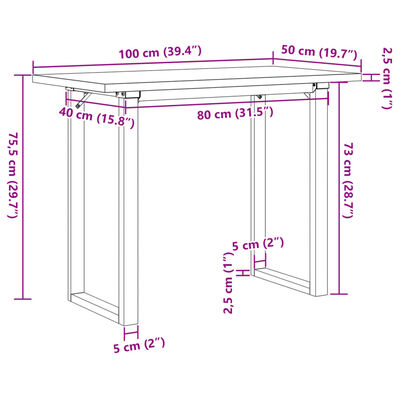 vidaXL Matbord O-ram 100x50x75,5 cm massiv furu och gjutjärn