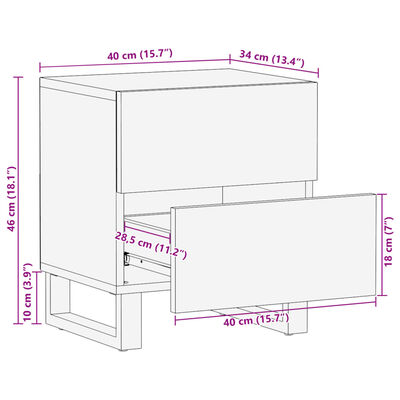 vidaXL Nattduksbord 2 st 40x34x46 cm massivt grovt mangoträ