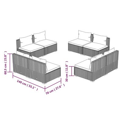 vidaXL Loungegrupp med dynor 8 delar konstrotting brun