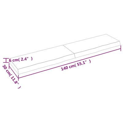 vidaXL Bänkskiva badrum ljusbrun 140x30x(2-6) cm behandlat massivt trä