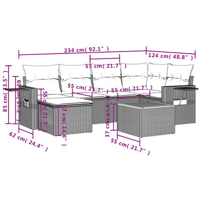 vidaXL Soffgrupp för trädgård med dynor 7 delar mixbeige konstrotting