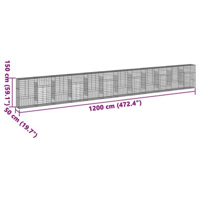 vidaXL Gabionkorg med skydd 1200x50x150 cm galvaniserat järn