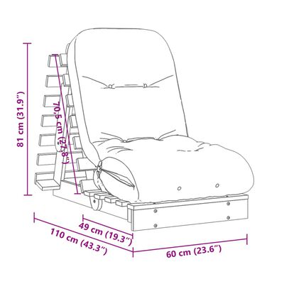 vidaXL Futonbäddsoffa med madrass vit 60x206x11 cm massiv furu