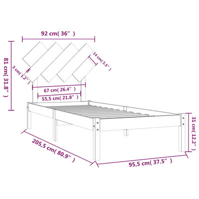 vidaXL Sängram 90x200 cm massivt trä