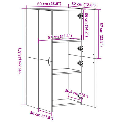 vidaXL Dokumentskåp rökfärgad ek 60x32x115 cm konstruerat trä