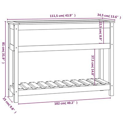 vidaXL Odlingslåda med hylla honungsbrun 111,5x34,5x81 cm massiv furu