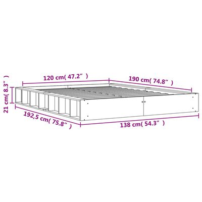 vidaXL Sängram utan madrass vaxbrun 120x190 cm massiv furu